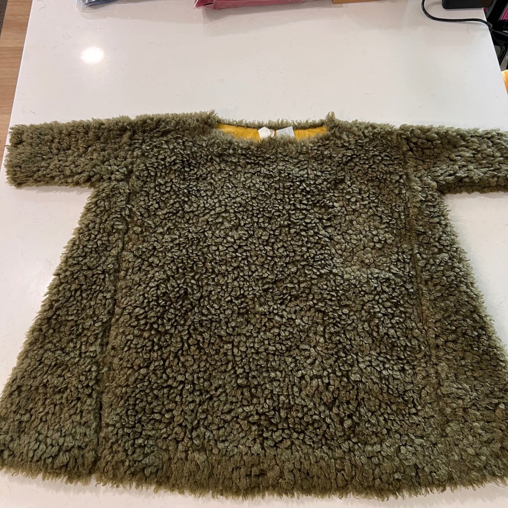 Tia Cibani Kids Olive Green Faux Fur Dress Short Sleeve Cotton Lined Size 3/4